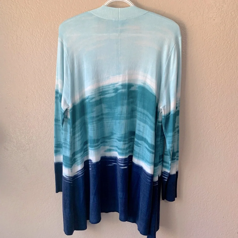 Chicos Ocean Spun Ombre Open Front Coastal Cardigan Size L
